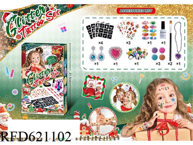 (CHRISTMAS) THEMED DIY CHILDREN'S JEWELRY TATTOO SET TATTOO STICKERS + EARRINGS NECKLACE