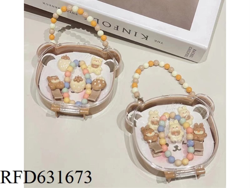 BEAR HANDBAG SET (RING + BRACELET + BOBBY PIN + LEATHER BAND)