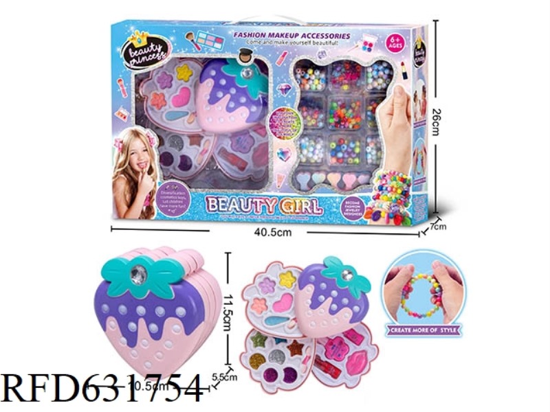 3 LAYER STRAWBERRY MAKEUP CASE + BEADED SET (REGULAR)