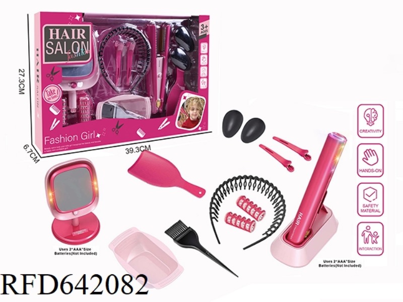 ELECTRIC SIMULATION HAIRDRESSING SET (13-PIECE SET WITH COSMETIC MIRROR STRAIGHT HAIR STICK)
