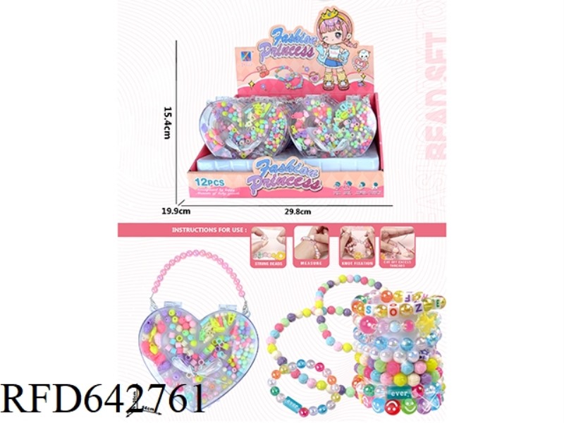 BRACELET HEARTS DIY BEADED BOX 12PCS