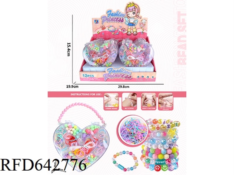 BRACELET HEARTS DIY BEADED BOX 12PCS