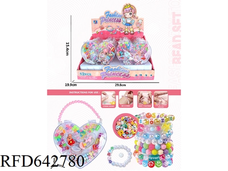 BRACELET HEARTS DIY BEADED BOX 12PCS