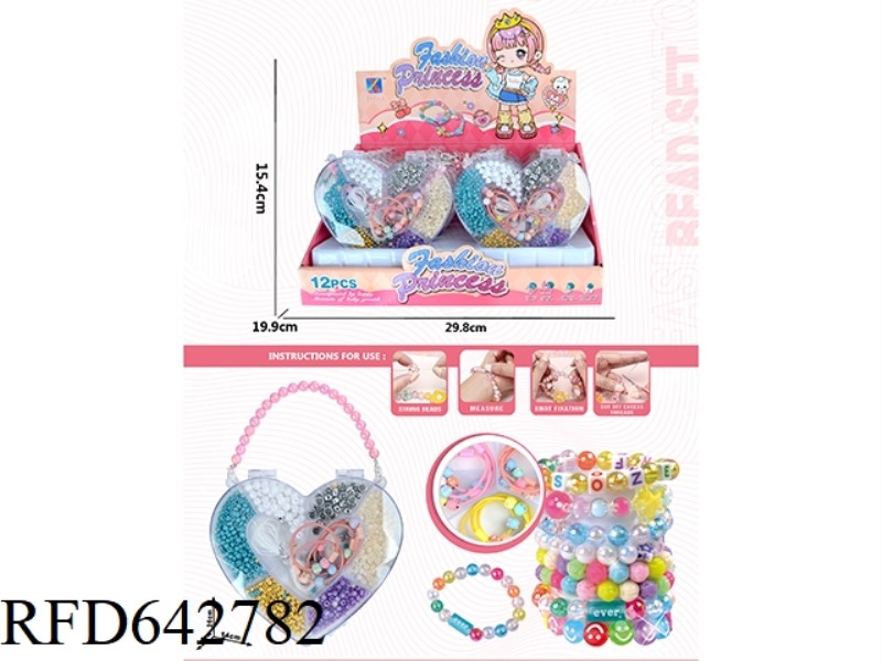 BRACELET HEARTS DIY BEADED BOX 12PCS