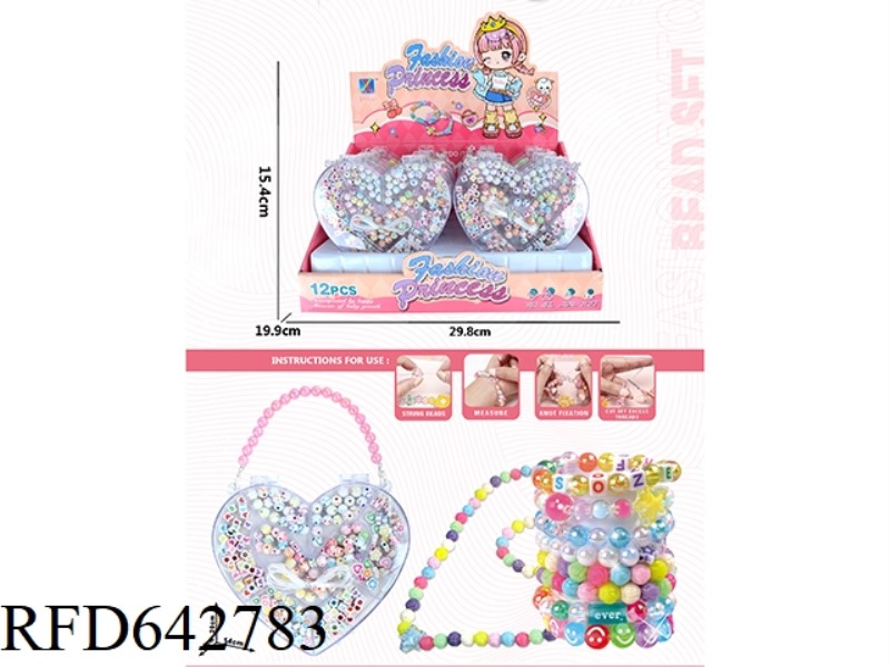 BRACELET HEARTS DIY BEADED BOX 12PCS
