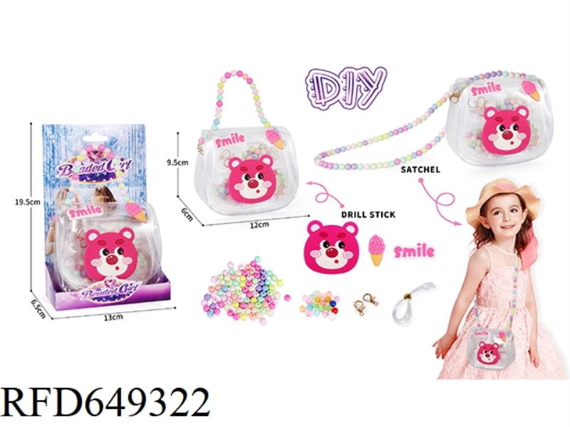 DIY HANDMADE, BEADED JEWELRY BAG STRAWBERRY BEAR
