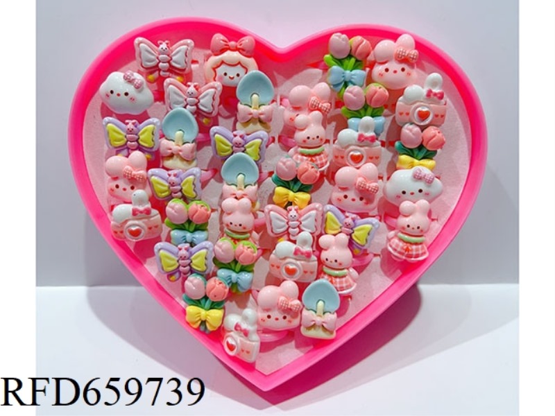 36 HEART AND PEACH BOX RINGS
