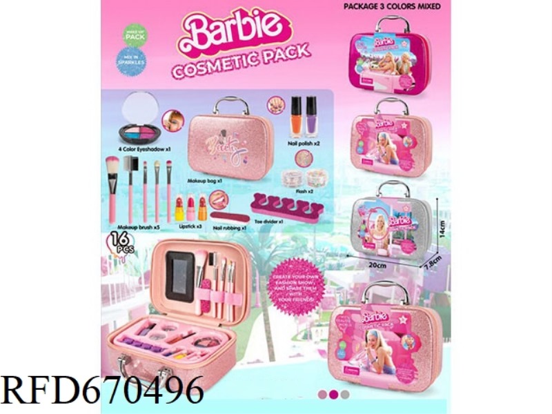 BARBIE GLITTER MAKEUP BAG 16PCS