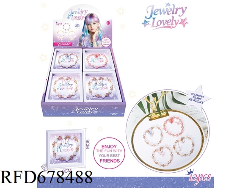 FOUR TYPES OF 12-PIECE CRYSTAL BEADED BRACELETS WITH PENDANTS