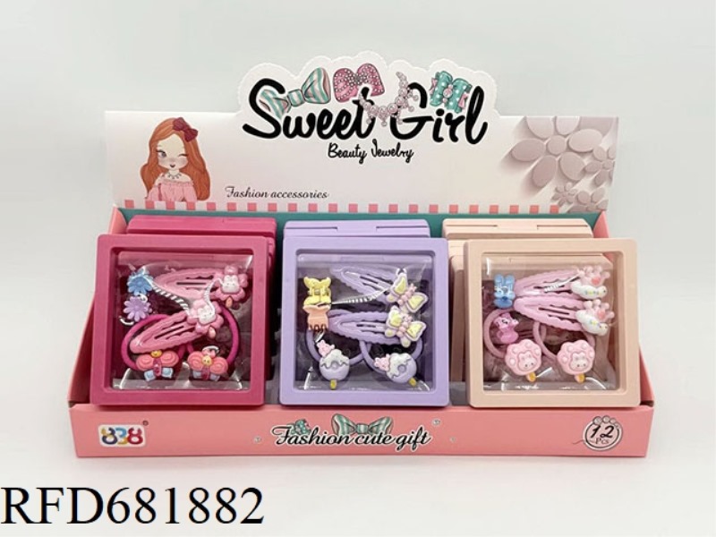 GIRL JEWELRY: HAIRPIN+GRIP+RUBBER BAND 12PCS