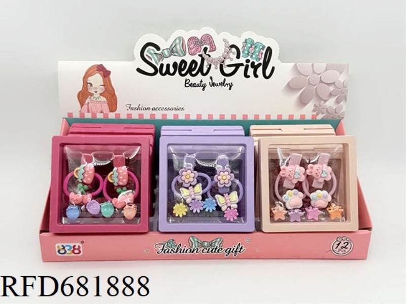 GIRL JEWELRY: HAIRPIN+RUBBER BAND+GRAB CLIP 12PCS