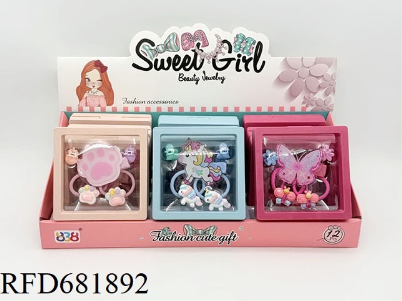GIRL JEWELRY: HAIRPIN+RUBBER BAND+GRAB CLIP 12PCS