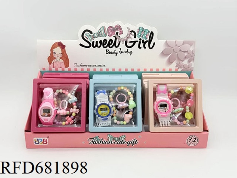 GIRL JEWELRY: WATCH+BRACELET+RING 12PCS