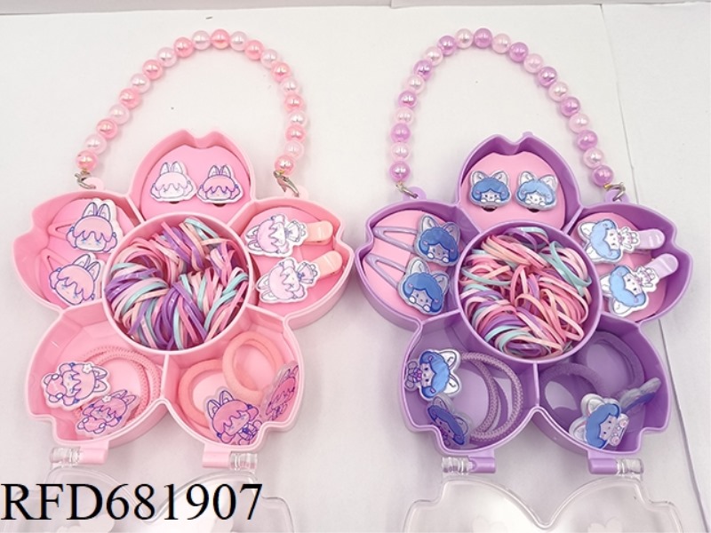 DOG GIRL PLUM BLOSSOM PORTABLE BOX JEWELRY SET (RUBBER BAND+HAIRPIN+EAR CLIP) 12PCS