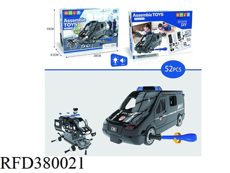SLIDING POLICE CAR MANUALLY ASSEMBLED WITH LIGHT AND MUSIC