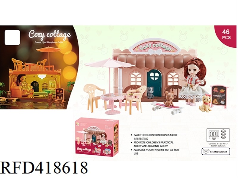 46PCS ASSEMBLED SCENE VILLA HOUSE WITH SOLID ANIMALS AND PRINCESS BARBIE (LIGHTING FUNCTION)