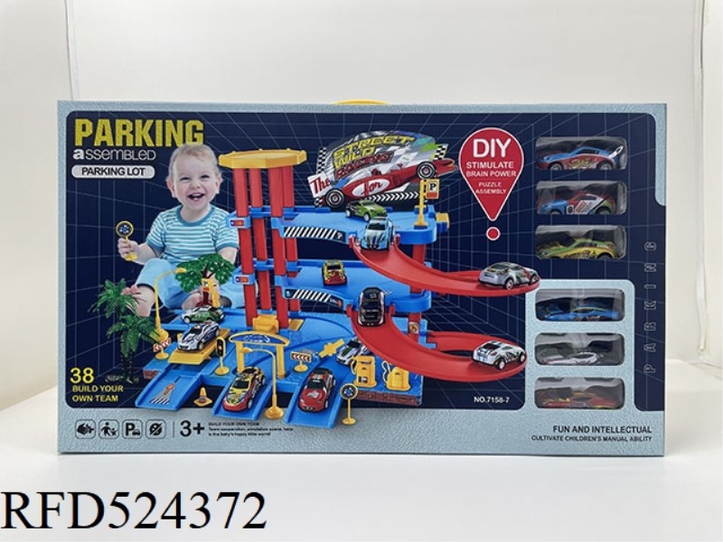 SELF-ASSEMBLED PARKING LOT +6 SLIDING ALLOY CARS