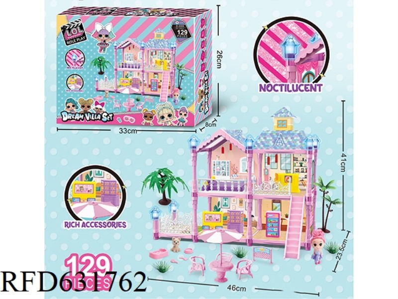GLOW-IN-THE-DARK DIY SURPRISE LOL VILLA HOME CASTLE SET 129PCS