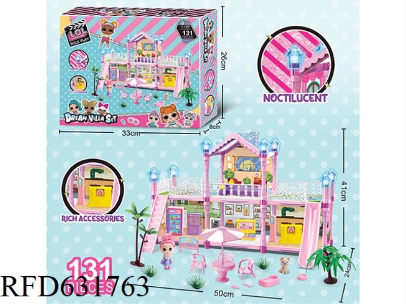 GLOW-IN-THE-DARK DIY SURPRISE LOL VILLA FAMILY CASTLE SET 131PCS