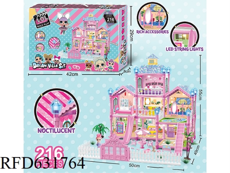 GLOW-IN-THE-DARK DIY SURPRISE LOL VILLA HOME CASTLE SET 216PCS