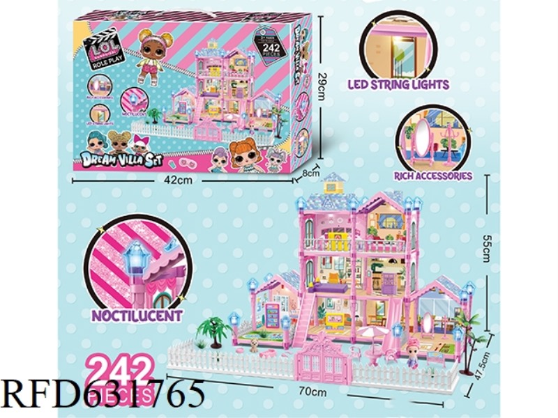 GLOW-IN-THE-DARK DIY SURPRISE LOL VILLA FAMILY CASTLE SET 242PCS