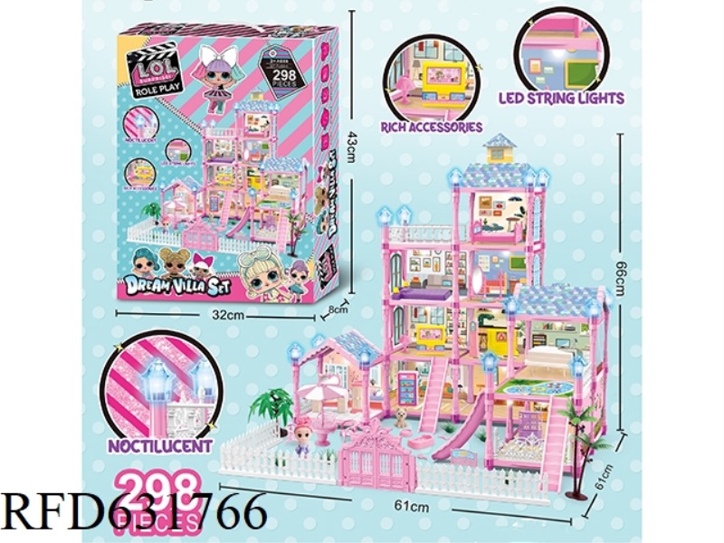 GLOW-IN-THE-DARK DIY SURPRISE LOL VILLA FAMILY CASTLE SET 298PCS