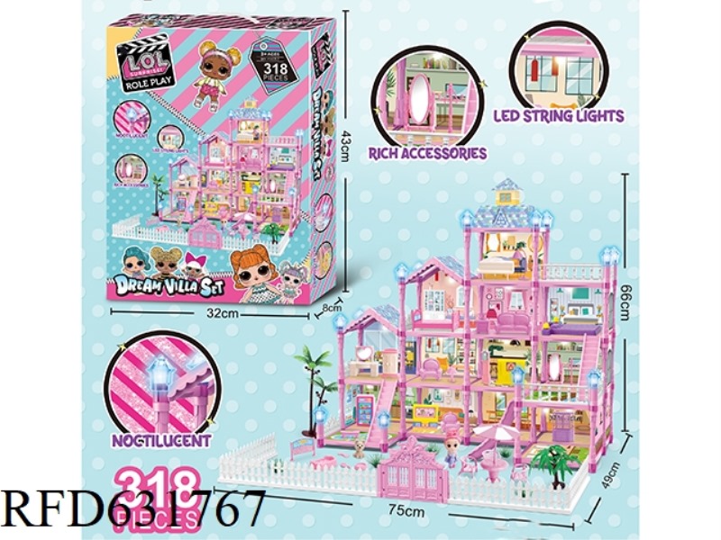 GLOW-IN-THE-DARK DIY SURPRISE LOL VILLA HOME CASTLE SET 318PCS