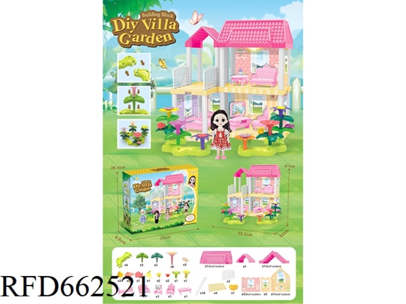 DIY GARDEN FLOWER ARRANGEMENT BUILDING BLOCKS VILLA WITH FURNITURE 6 