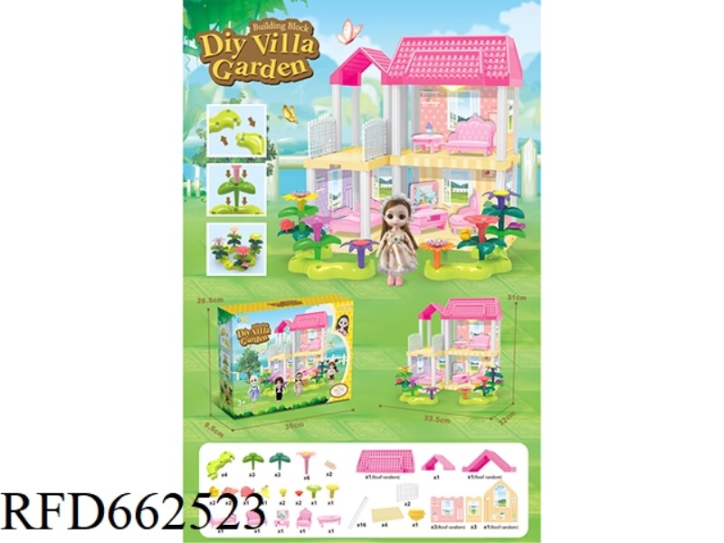 DIY GARDEN FLOWER ARRANGEMENT BUILDING BLOCKS VILLA WITH FURNITURE 6 