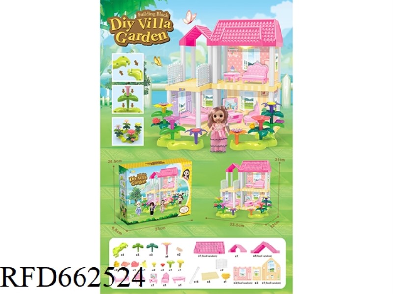 DIY GARDEN FLOWER ARRANGEMENT BUILDING BLOCKS VILLA WITH FURNITURE 6 