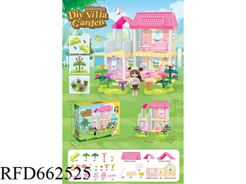 DIY GARDEN FLOWER ARRANGEMENT BUILDING BLOCKS VILLA WITH FURNITURE 6 