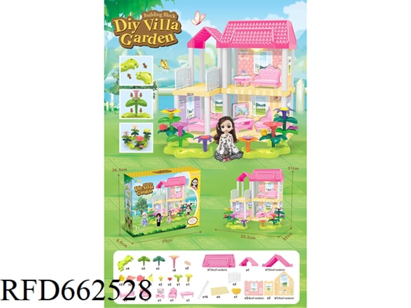 DIY GARDEN FLOWER ARRANGEMENT BUILDING BLOCKS VILLA WITH FURNITURE 6 