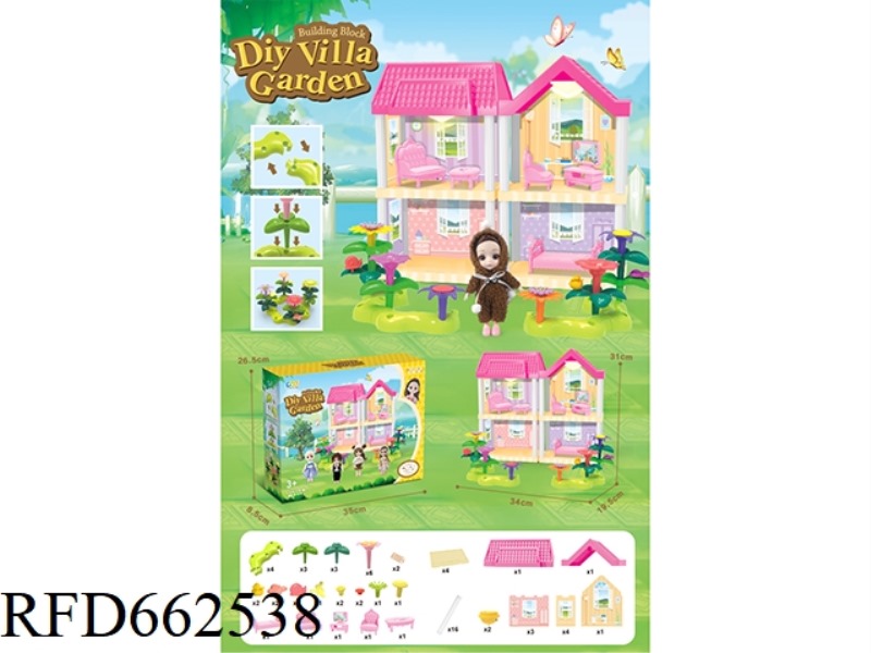 DIY GARDEN FLOWER ARRANGEMENT BUILDING BLOCKS VILLA WITH FURNITURE 6 