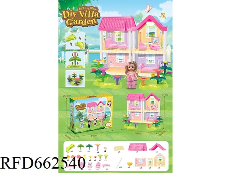 DIY GARDEN FLOWER ARRANGEMENT BUILDING BLOCKS VILLA WITH FURNITURE 6 