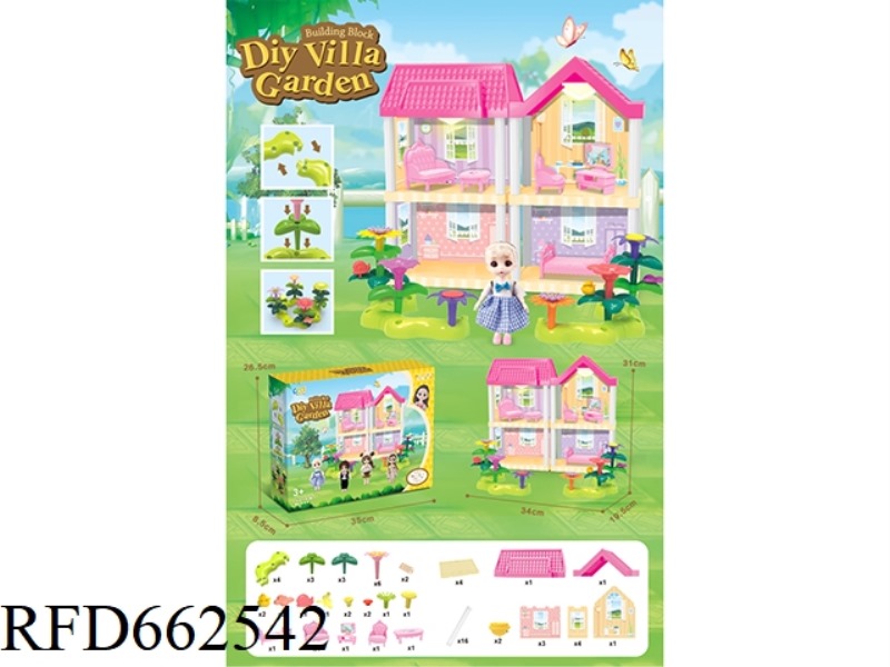 DIY GARDEN FLOWER ARRANGEMENT BUILDING BLOCKS VILLA WITH FURNITURE 6 