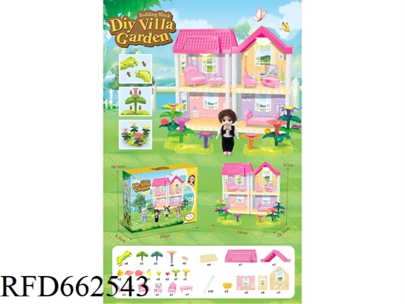 DIY GARDEN FLOWER ARRANGEMENT BUILDING BLOCKS VILLA WITH FURNITURE 6 