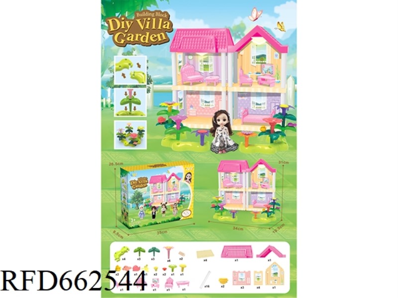 DIY GARDEN FLOWER ARRANGEMENT BUILDING BLOCKS VILLA WITH FURNITURE 6 