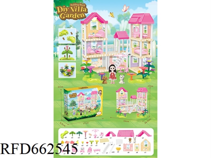 DIY GARDEN FLOWER ARRANGEMENT BUILDING BLOCKS VILLA WITH FURNITURE 6 