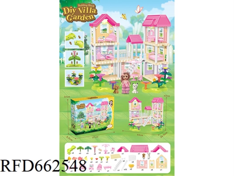 DIY GARDEN FLOWER ARRANGEMENT BUILDING BLOCKS VILLA WITH FURNITURE 6 