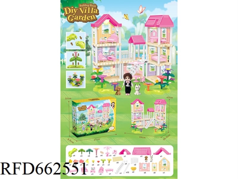 DIY GARDEN FLOWER ARRANGEMENT BUILDING BLOCKS VILLA WITH FURNITURE 6 
