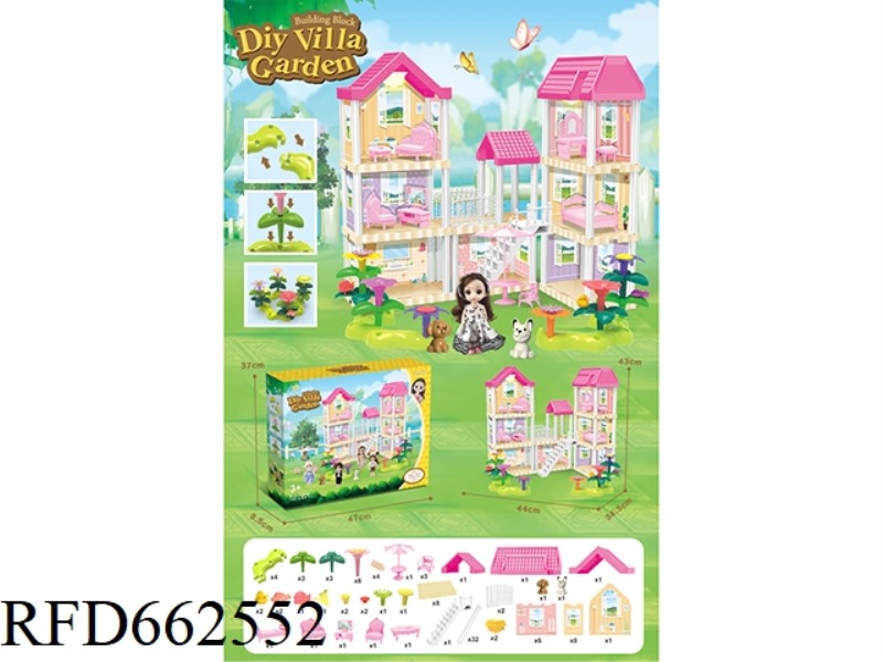 DIY GARDEN FLOWER ARRANGEMENT BUILDING BLOCKS VILLA WITH FURNITURE 6 