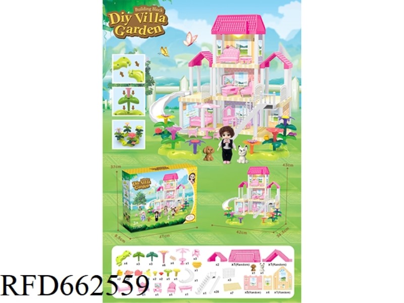 DIY GARDEN FLOWER ARRANGEMENT BUILDING BLOCKS VILLA WITH FURNITURE 6 