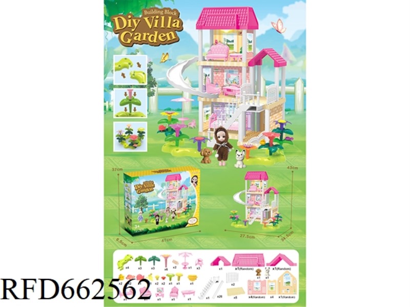 DIY GARDEN FLOWER ARRANGEMENT BUILDING BLOCKS VILLA WITH FURNITURE 6 INCH BARBIE LIGHTING 93PCS