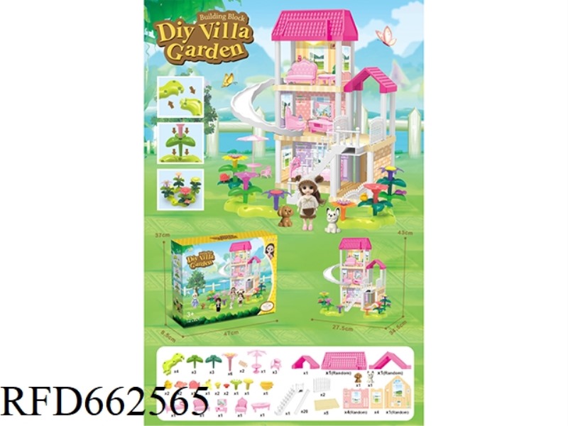 DIY GARDEN FLOWER ARRANGEMENT BUILDING BLOCKS VILLA WITH FURNITURE 6 INCH BARBIE LIGHTING 93PCS