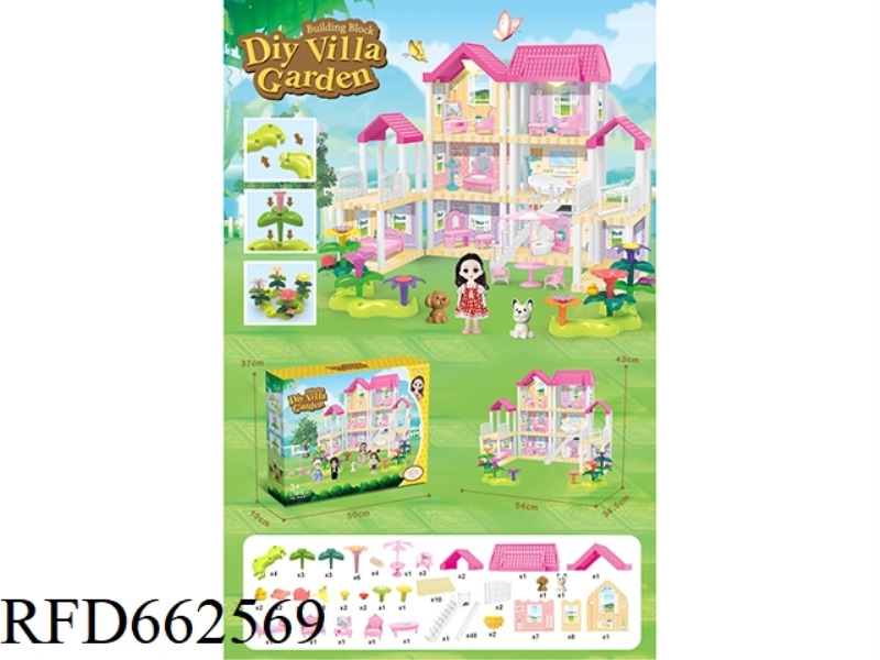 DIY GARDEN FLOWER ARRANGEMENT BUILDING BLOCKS VILLA WITH FURNITURE 6 