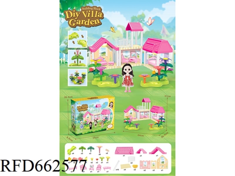 DIY GARDEN FLOWER ARRANGEMENT BUILDING BLOCKS VILLA WITH FURNITURE 6 