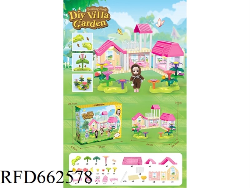 DIY GARDEN FLOWER ARRANGEMENT BUILDING BLOCKS VILLA WITH FURNITURE 6 