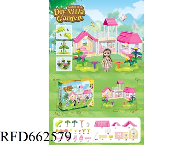 DIY GARDEN FLOWER ARRANGEMENT BUILDING BLOCKS VILLA WITH FURNITURE 6 