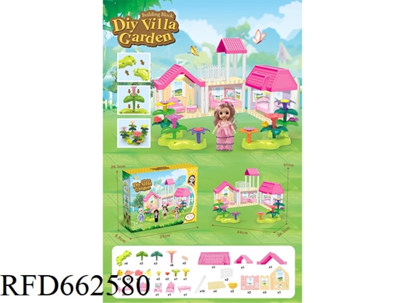 DIY GARDEN FLOWER ARRANGEMENT BUILDING BLOCKS VILLA WITH FURNITURE 6 