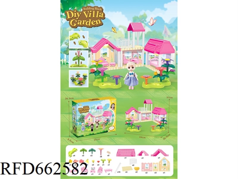 DIY GARDEN FLOWER ARRANGEMENT BUILDING BLOCKS VILLA WITH FURNITURE 6 